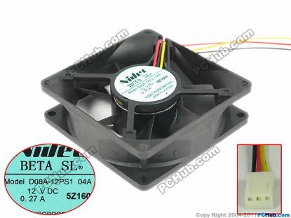 Picture of Nidec D08A-12PS1 Server - Square Fan 04A, sq80x80x25mm, 3-wire, DC 12V 0.27A, 