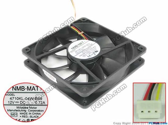 Picture of NMB-MAT / Minebea 4710KL-04W-B59 Server - Square Fan M01, sq120x120x25, w150x3x3, 12V 0.72A