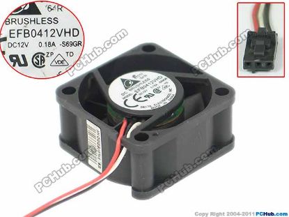 Picture of Delta Electronics EFB0412VHD Server - Square Fan -S69GR, sq40x40x20mm, 3-wire, DC 12V 0.18A