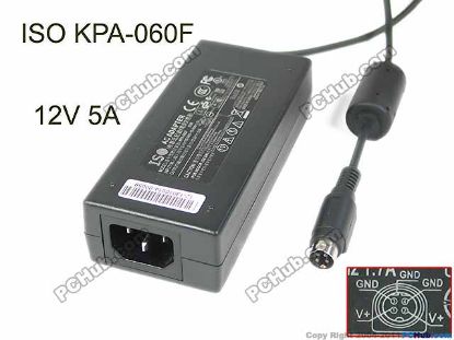 Picture of ISO KPA-060F AC Adapter 5V-12V 12V 5A, 4P P1&4=V+, C14, New