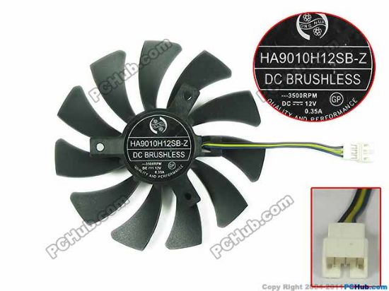 Picture of ONG HUA HA9010H12SF-Z Server - Frameless / GPU Fan DC 12V 0.35A, Dia. 87mm C.T.C 39mm, 3-Wire