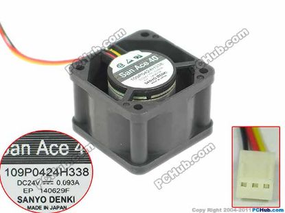 Picture of Sanyo Denki 109P0424H338 Server - Square Fan sq40x40x28mm, 3-wire, 24V 0.093A