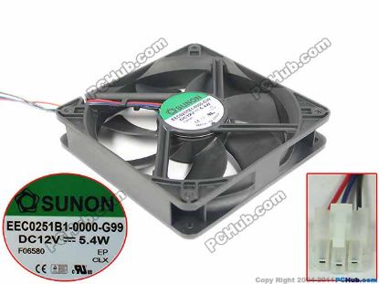 Picture of SUNON EEC0251B1-0000-G99 Server - Square Fan sq120x120x25mm, 3-wire, 12V 5.4W