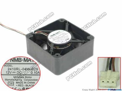 Picture of NMB-MAT / Minebea 2410RL-04W-B29 Server - Square Fan CA1, sq60x60x25mm, 3-wire, DC 12V 0.10A, 