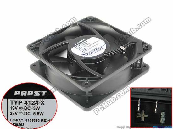 Picture of ebm-papst TYP 4124 X Server - Square Fan sq120x120x38mm, 2-wire, 19V/28V, 3W/5.5W