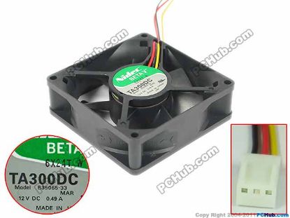 Picture of Nidec B35065-33 Server - Square Fan MAR, sq80x80x25mm, 3-wire 12V 0.49A