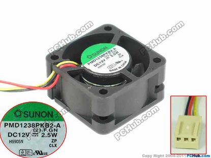 Picture of SUNON PMD1238PKB2-A Server - Square Fan  (2).F.GN, DC 12V 2.5W, 38x38x20mm, 3-wire, New