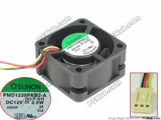 Picture of SUNON PMD1238PKB2-A Server - Square Fan  (2).F.GN, DC 12V 2.5W, 38x38x20mm, 3-wire, New