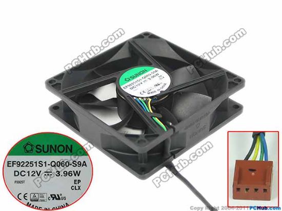 Picture of SUNON EF92251S1-Q060-S9A Server - Square Fan sq90x90x25mm, DC 12V 3.96W, 4-wire