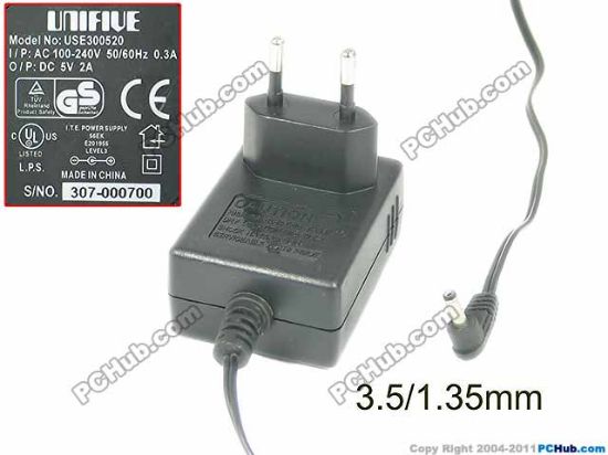 Picture of Other Brands UNIFIVE AC Adapter 5V-12V 5V 2A, Barrel 3.5/1.35mm, EU 2-Pin Plug