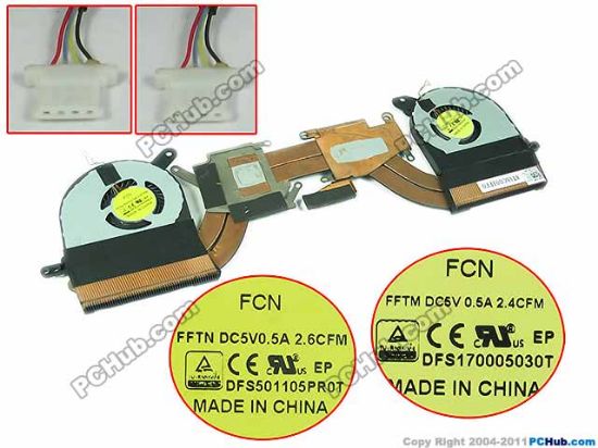 Picture of Dell Alienware M13X R4 Cooling Fan  XXR13, 5V, 30x4Wx4P, Heatsink Fan