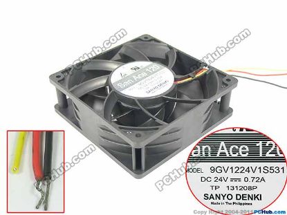 Picture of Sanyo Denki 9GV1224V1S531 Server - Square Fan SF120x120x38, w3, 24V 0.72A