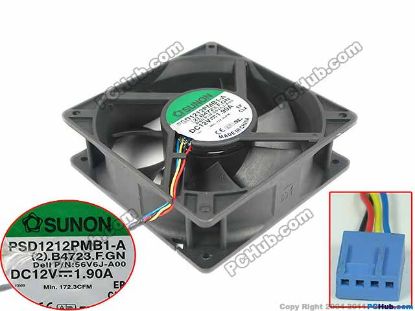 Picture of SUNON PSD1212PMB1-A Server - Square Fan (2).B4723.F.GN, sq120x120x38mm, 4-wire, DC 12V 1.9