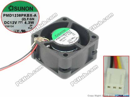 Picture of SUNON PMD1238PKBX-A Server - Square Fan (2).F.GN, sq38x38x20mm, DC 12V 4.3W, 3-wire
