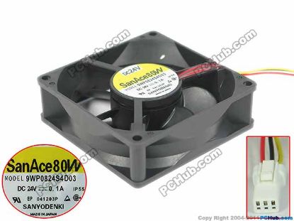 Picture of Sanyo Denki 9WP0824S4D03 Server - Square Fan sq80x80x25mm, 3-wire, 24V 0.10A