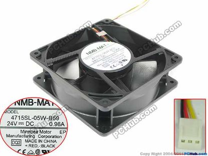 Picture of NMB-MAT / Minebea 4715SL-05W-B59 Server - Square Fan DQ2, sq120x120x38mm, 3-wire, 24V 0.96A