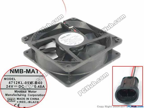 Picture of NMB-MAT / Minebea 4712KL-05W-B40 Server - Square Fan PR1, sq120x120x32mm, w80x2x2, 24V 0.48A