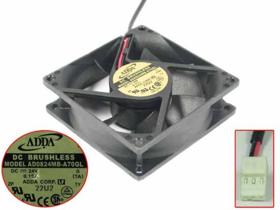 Picture of ADDA AD0824MB-A70GL Server - Square Fan T, sq80x80x25, 2-wire, 24V 0.10A