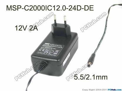 Picture of MOSO MSP-C2000IC12.0-24W-DE AC Adapter - NEW Original 12V 2A, 5.5/2.1mm, EU 2-Pin Plug