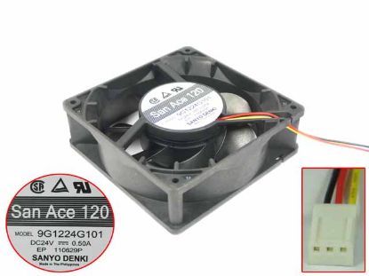 Picture of Sanyo Denki 9G1224G101 Server - Square Fan sq120x120x38, 3-wire, 24A 0.5A