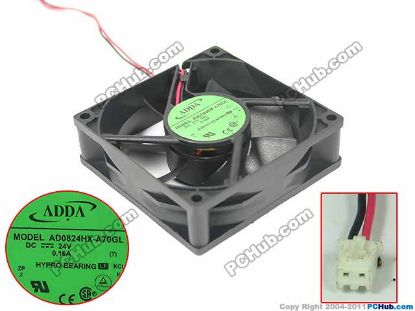 Picture of ADDA AD0824HX-A70GL Server - Square Fan T, sq80x80x25mm, w90x2x2, 24V 0.16A