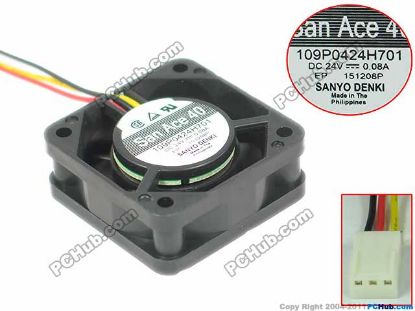 Picture of Sanyo Denki 109P0424H701 Server - Square Fan sq40x40x15mm, 3-wire, 24V 0.08A