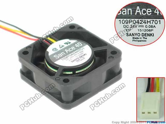 Picture of Sanyo Denki 109P0424H701 Server - Square Fan sq40x40x15mm, 3-wire, 24V 0.08A