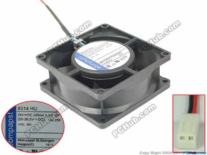 Picture of ebm-papst 8314 HU Server - Square Fan sq80x80x32mm, w80x2x2, 24V 6.0W