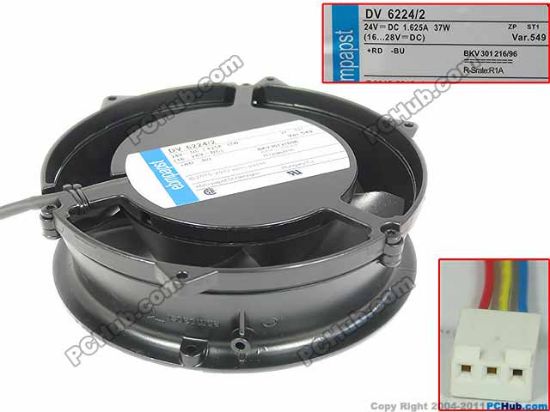 Picture of ebm-papst DV 6224 / 2 Server - Round Fan dia172x172x51mm, 3-wire, 24V 37W