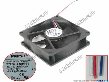 Picture of ebm-papst TYP 3412 N/12HH Server - Square Fan sq90x90x25mm, 3-wire, 12V 3.2W
