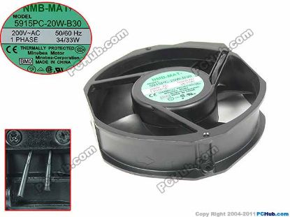 Picture of NMB-MAT / Minebea 5915PC-20W-B30 Server - Round Fan BM0, dia172x172x38mm, 2-Pin, AC 200V 34W