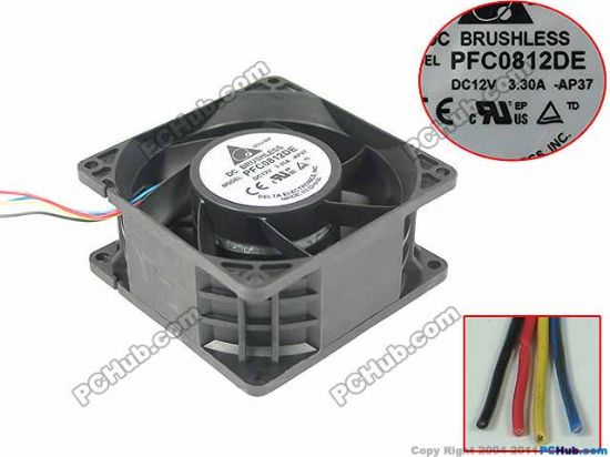 Picture of Delta Electronics PFC0812DE Server - Square Fan -AP37, sq80x80x38mm, 4-wire, DC 12V 3.30A