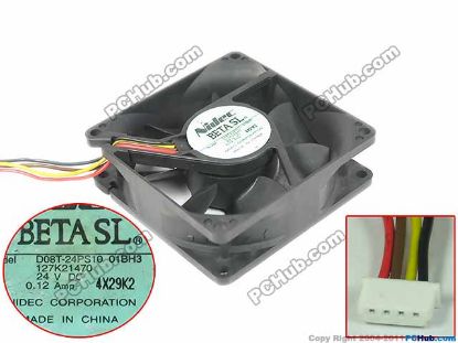Picture of Nidec D08T-24PS10 Server - Square Fan 01BH3, sq80x80x25mm, w60x4x4, DC 24V 0.12A