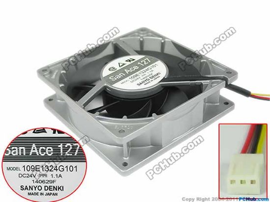 Picture of Sanyo Denki 109E1324G101 Server - Square Fan sq127x127x38mm, 3-wire, DC 24V 1.1A