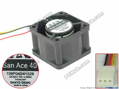 Picture of Sanyo Denki 109P0424H329 Server - Square Fan SF40x40x28, w3, 24V 0.095A
