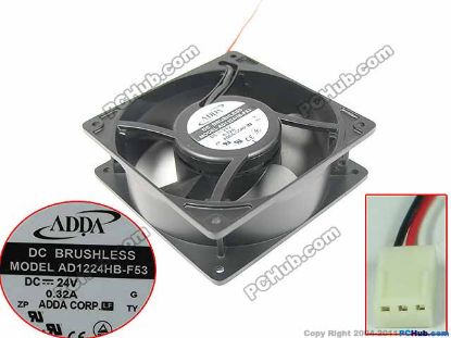 Picture of ADDA AD1224HB-F53 Server - Square Fan 24V0.32A, Steel, sq120x120x38mm, 3W