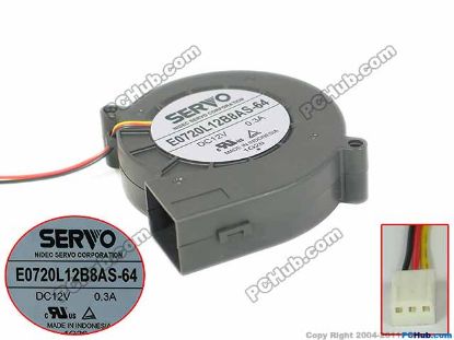 Picture of Japan Servo E0720L12B8AS-64 Server - Blower Fan 12V0.30A, bw75x75x20mm, 3W