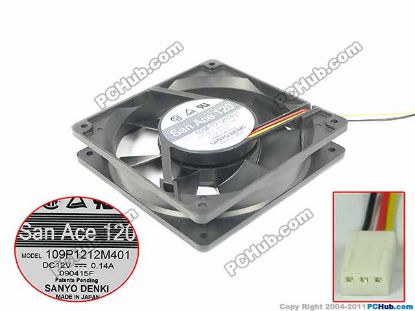 Picture of Sanyo Denki 109P1212M401 Server - Square Fan sq120x120x25mm, 3-wire, 12V 0.14A
