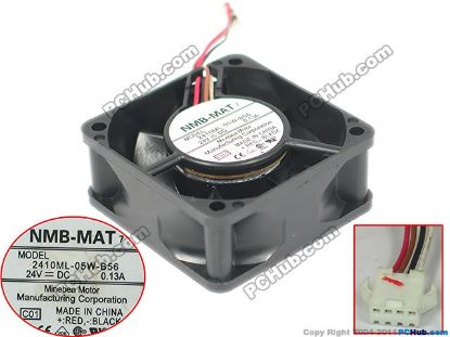 Picture of NMB-MAT / Minebea 2410ML-05W-B56 Server - Square Fan C01, sq60x60x25mm, 4-wire, 24V 0.13A