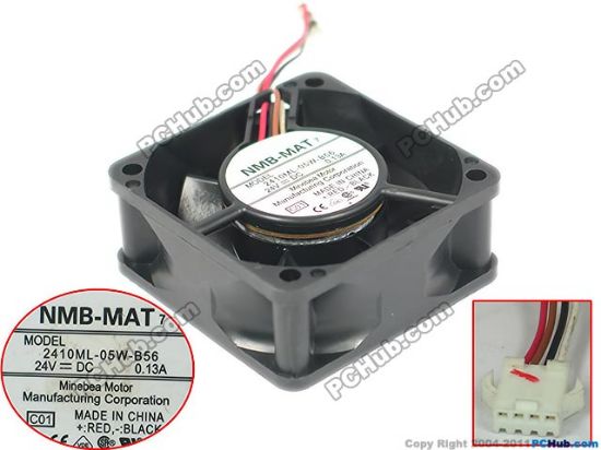 Picture of NMB-MAT / Minebea 2410ML-05W-B56 Server - Square Fan C01, sq60x60x25mm, 4-wire, 24V 0.13A