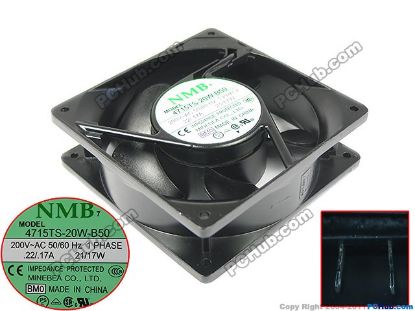 Picture of NMB-MAT / Minebea 4715TS-20W-B50 Server - Square Fan BM0, SF120x120x38, w2-pin, 200V 17W