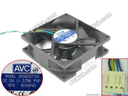 Picture of AVC DS08025T12U Server - Square Fan P181, 12V0.70A, sq80x80x25mm, 4W