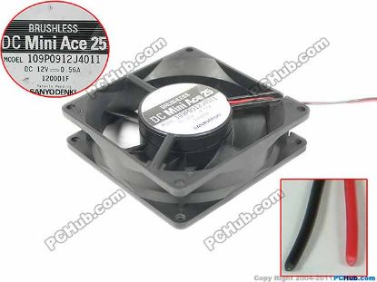 Picture of Sanyo Denki 109P0912J4011 Server - Square Fan sq92x92x25, 2-wire, 12V 0.56A