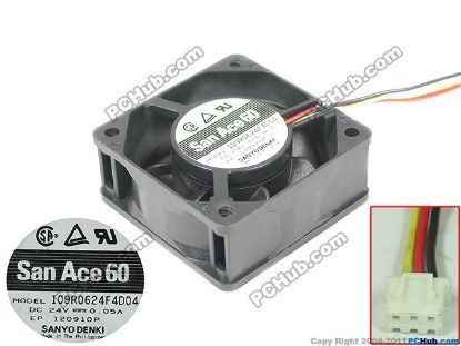 Picture of Sanyo Denki 109R0624F4D04 Server - Square Fan sq60x60x25mm, w50x3x3, 24V 0.05A