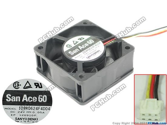 Picture of Sanyo Denki 109R0624F4D04 Server - Square Fan sq60x60x25mm, w50x3x3, 24V 0.05A