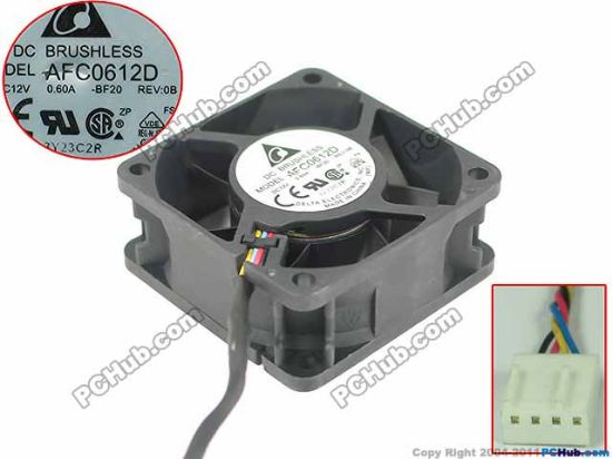 Picture of Delta Electronics AFC0612D Server - Square Fan 8F20, sq60x60x25mm, w50x4x4, 12V 0.60A