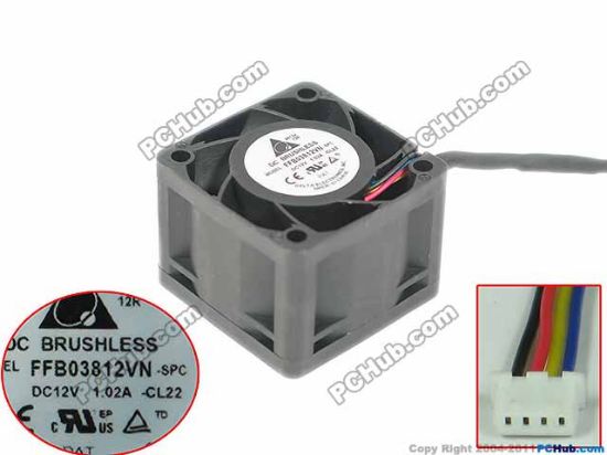 Picture of Delta Electronics FFB03812VN-SPC Server - Square Fan CL22, sq38x38x28mm, w50x4x4, 12V 1.02A