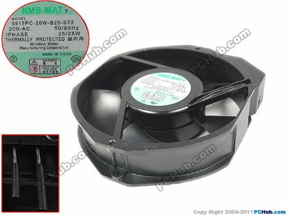 Picture of NMB-MAT / Minebea 5915PC-20W-B20 Server - Round Fan S12, dia172x150x38mm, 2-pin, AC 200V 25W, 