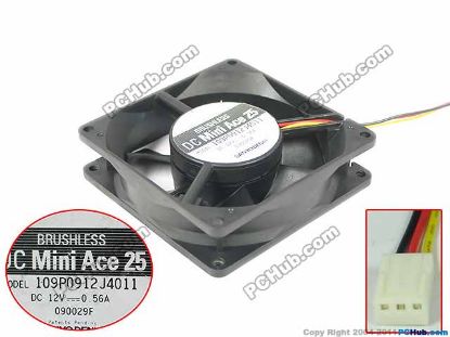 Picture of Sanyo Denki 109P0912J4011 Server - Square Fan DC 12V 0.56A, 90X92X25mm, 3-wire 3-pin
