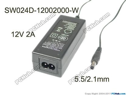 Picture of Other Brands SW024D-12002000-W AC Adapter 5V-12V "New", 12V 2A, Barrel 5.5/2.1mm, 2-Prong